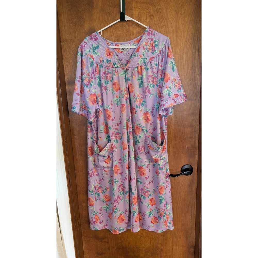 Anthony Richards House Dress Robe Lilac Purple Floral MuMu 2X Snap Button Front